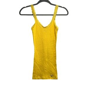 Hollister Womens Y2K Lace Trim Ribbed‎ Tank Top Long Size XS Yellow Preppy 90s